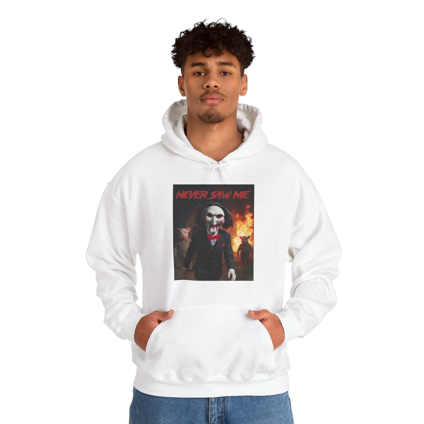 Never Saw Me Hooded Sweatshirt with Horror Design - Unisex Apparel
