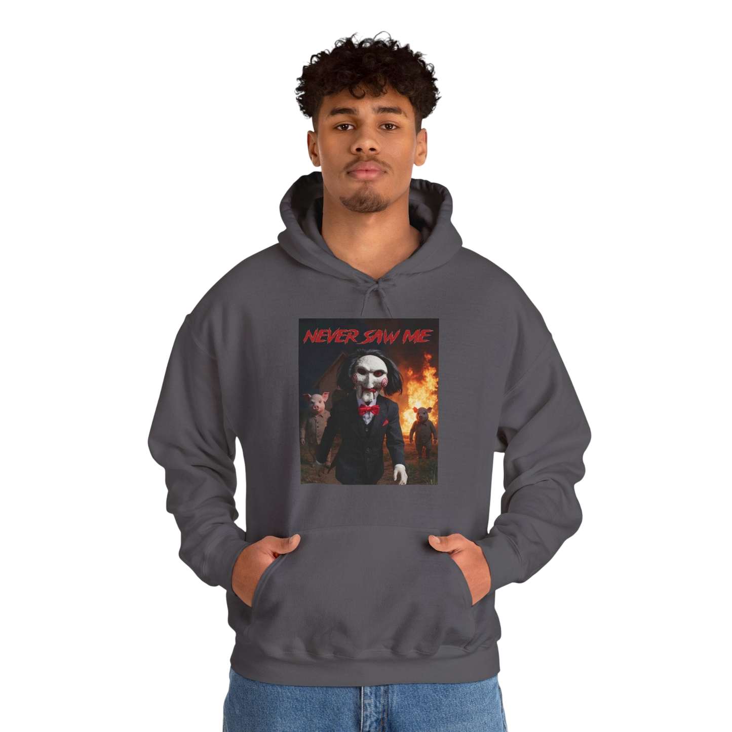 Never Saw Me Hooded Sweatshirt with Horror Design - Unisex Apparel