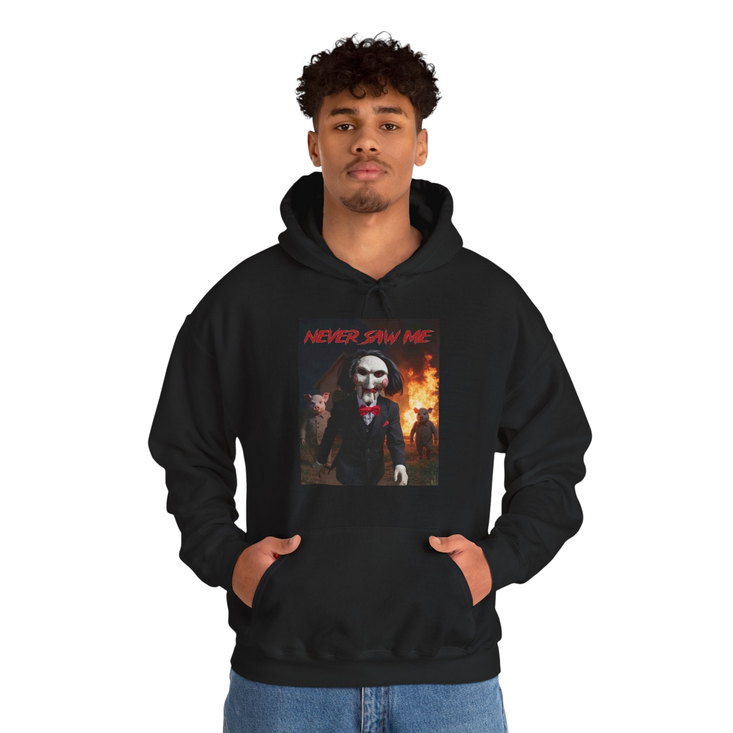 Never Saw Me Hooded Sweatshirt with Horror Design - Unisex Apparel