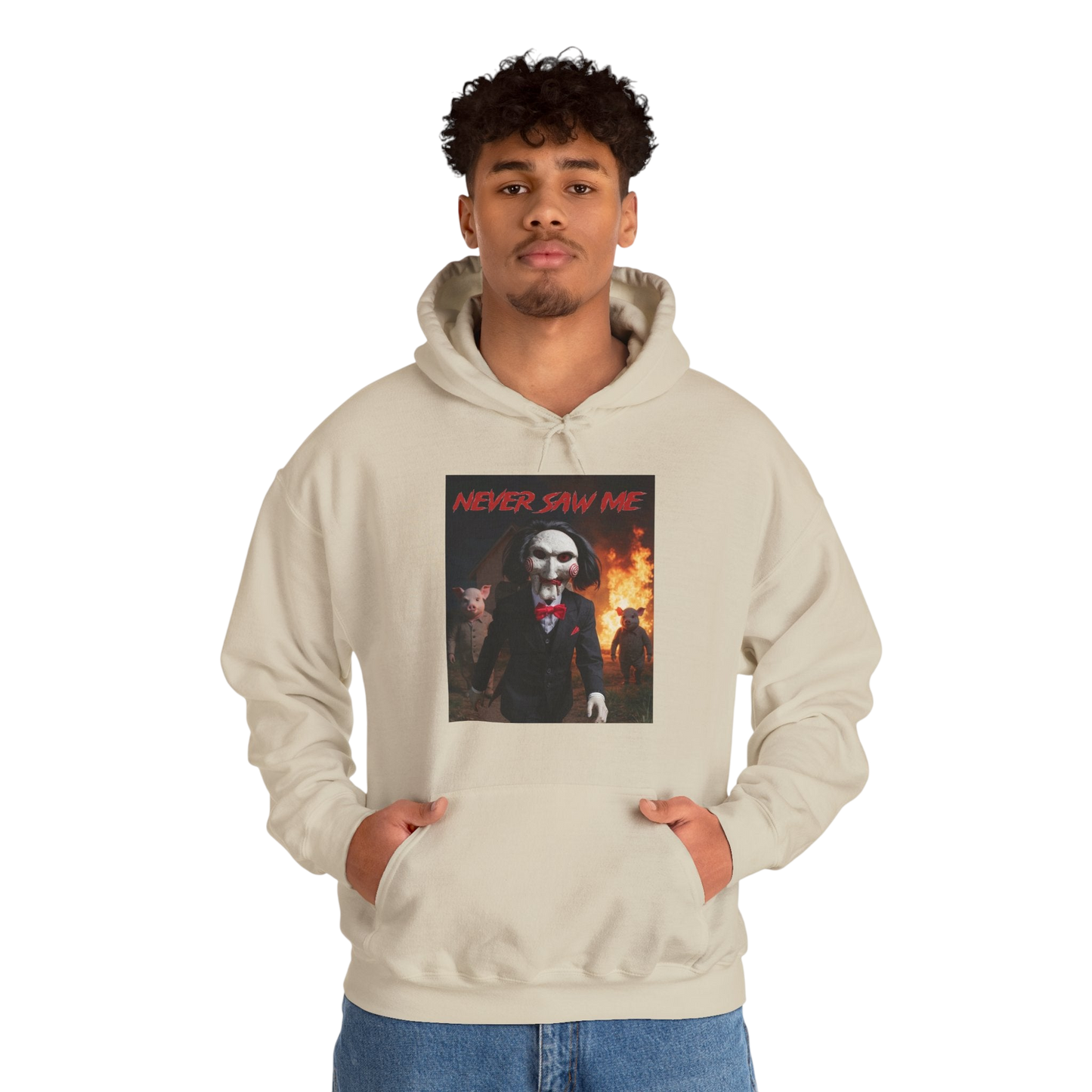 Never Saw Me Hooded Sweatshirt with Horror Design - Unisex Apparel