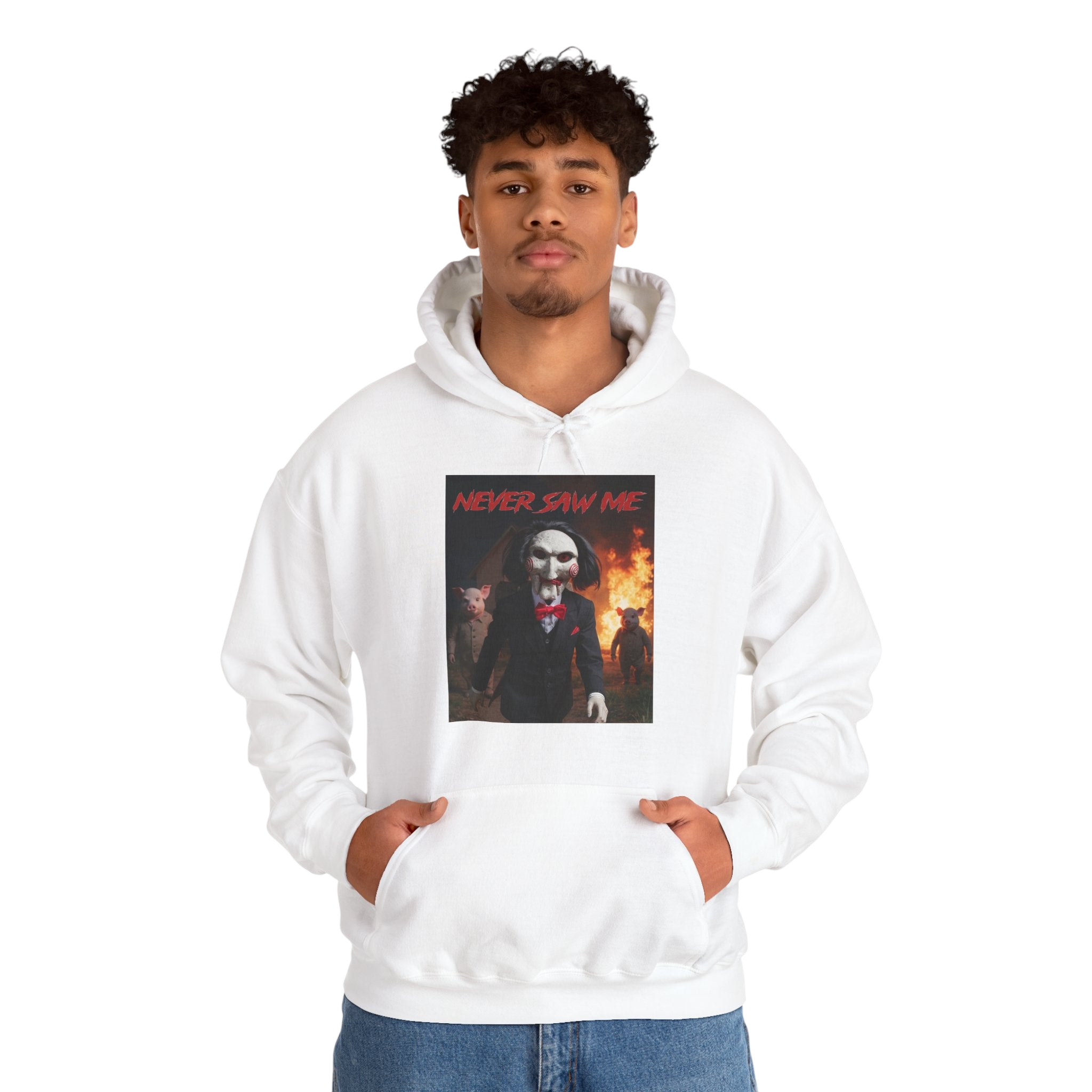 Never Saw Me Hooded Sweatshirt with Horror Design - Unisex Apparel