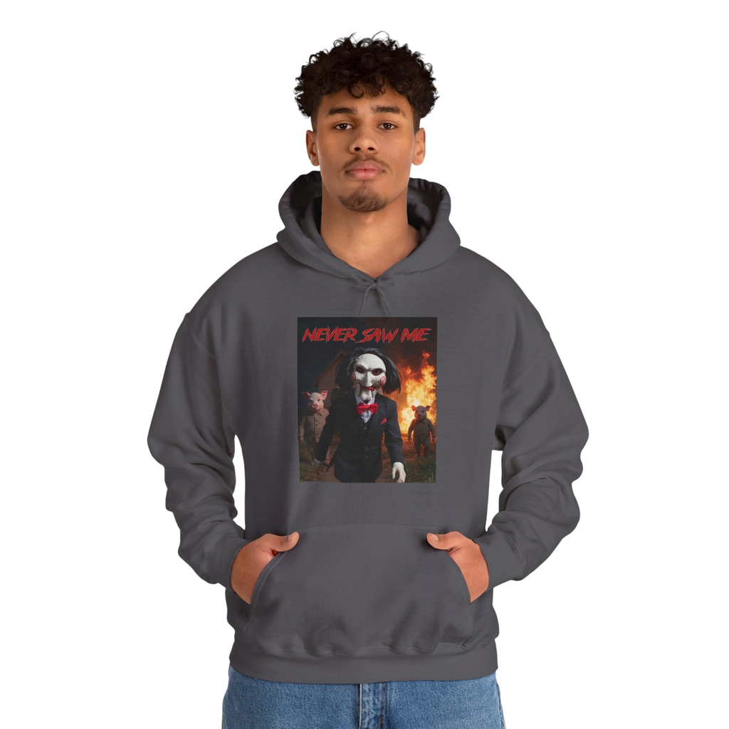 Never Saw Me Hooded Sweatshirt with Horror Design - Unisex Apparel