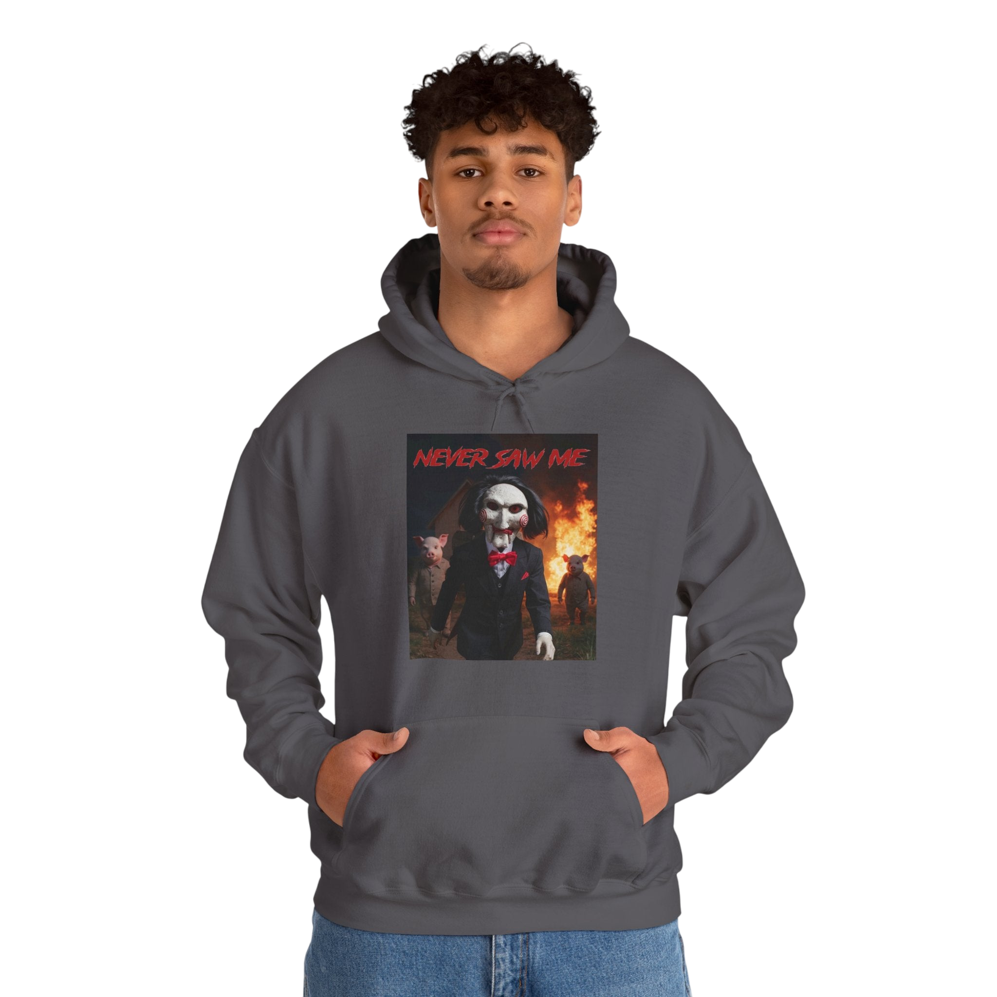 Never Saw Me Hooded Sweatshirt with Horror Design - Unisex Apparel
