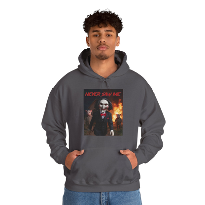 Never Saw Me Hooded Sweatshirt with Horror Design - Unisex Apparel