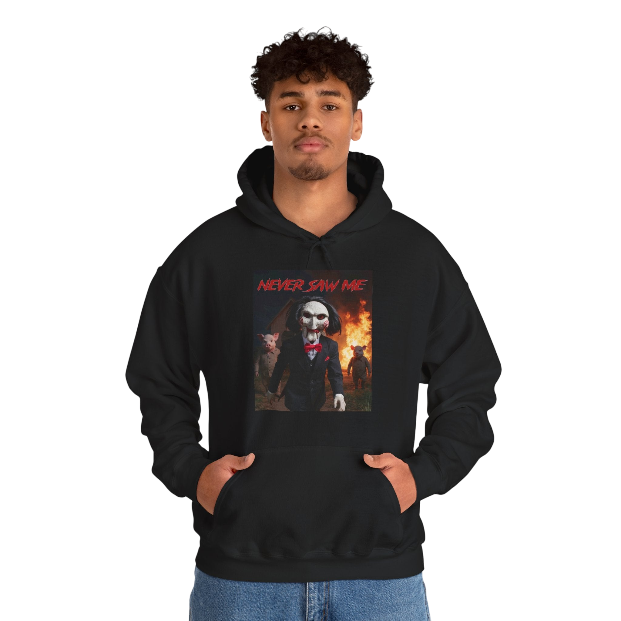 Never Saw Me Hooded Sweatshirt with Horror Design - Unisex Apparel