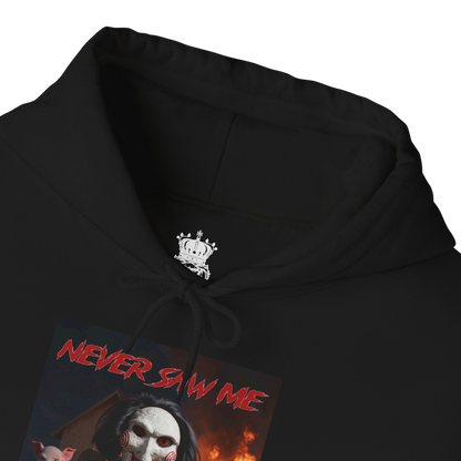 Never Saw Me Hooded Sweatshirt with Horror Design - Unisex Apparel