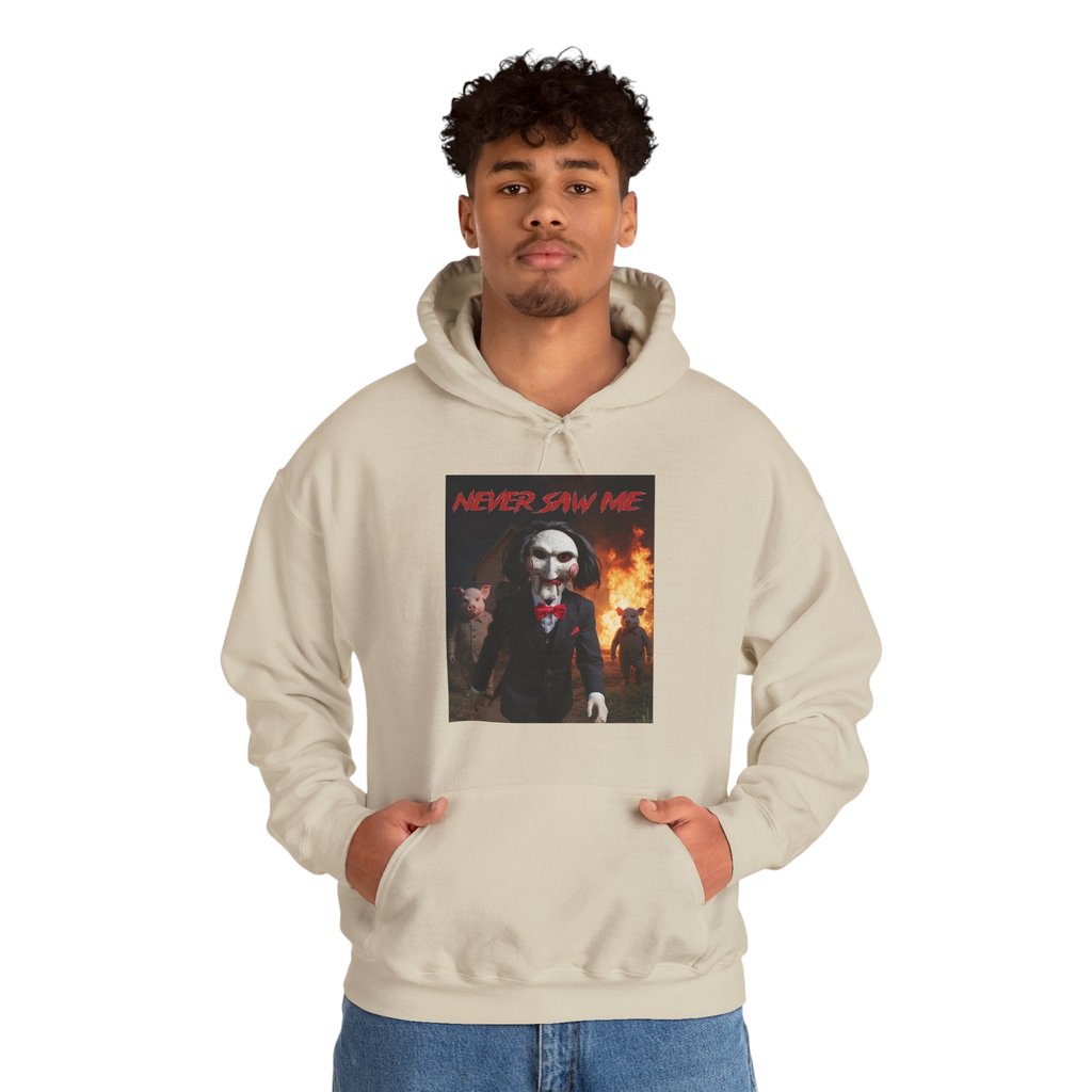 Never Saw Me Hooded Sweatshirt with Horror Design - Unisex Apparel