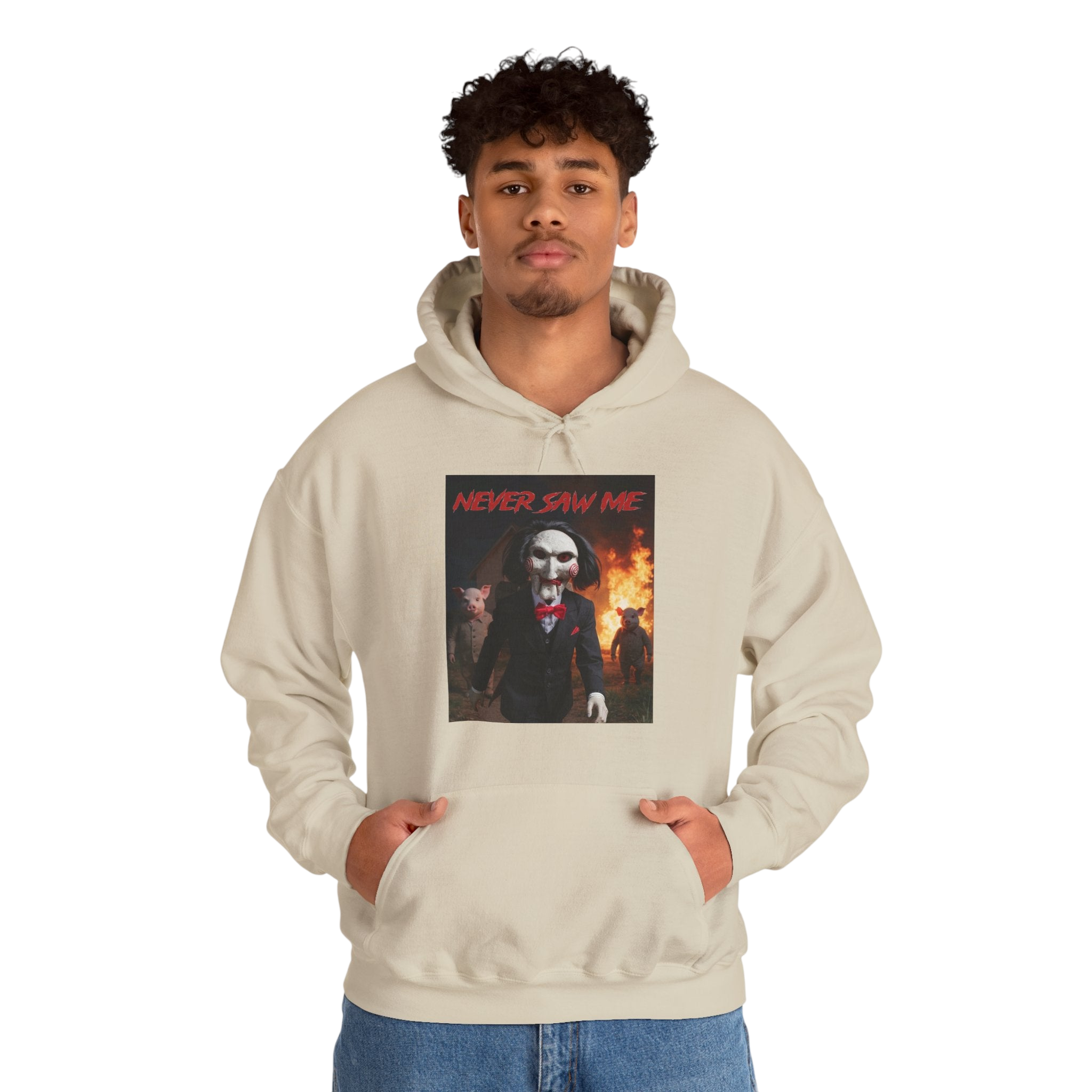 Never Saw Me Hooded Sweatshirt with Horror Design - Unisex Apparel