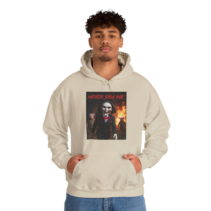 Never Saw Me Hooded Sweatshirt with Horror Design - Unisex Apparel